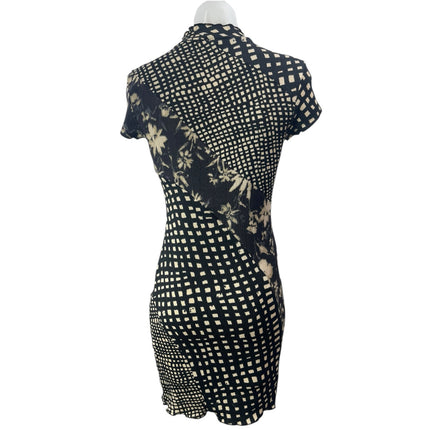 Urban Outfitters Nina Black Floral Short Sleeve Spliced Bodycon Mini Dress Sz S