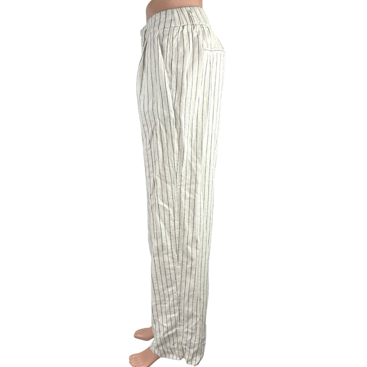 A New Day White Linen Striped Straight Wide Leg High Rise Pleat Trousers Pants 2