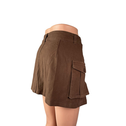 NEW Elleven Women's Brown High Waisted Cargo Utility Mini A Line Skirt Size XL