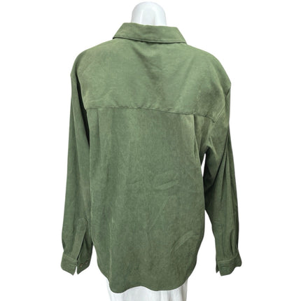 Liz Thomas Women's Green Faux Suede Long Sleeve Collar Button Down Shirt Top L