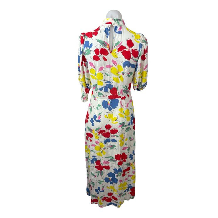 Rixo Multicolor Floral Half Sleeve Mock Neck Ruffle A Line Midi Dress Size 2