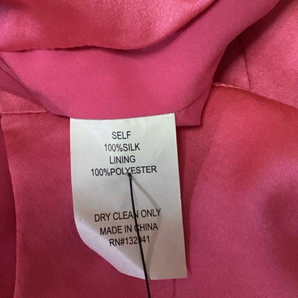 NEW Amanda Uprichard Andra Pink Ribbon 100% Silk Satin Short Sleeve Crop Top S