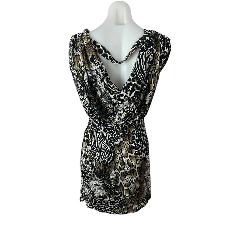 Laundry by Design Animal Print Cowl Neck Sleeveless Mini Tank Sheath Dress Sz 4