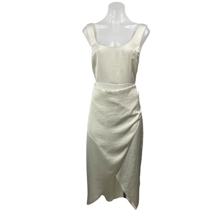 Aritzia Wilfred Saturn Womens Cream Sleeveless Satin Draped Wrap Midi Dress Sz 8