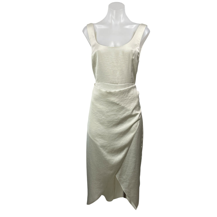 Aritzia Wilfred Saturn Womens Cream Sleeveless Satin Draped Wrap Midi Dress Sz 8