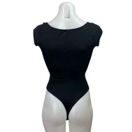 Tankair Juliet Black Bustier Short Cap Sleeve Thong T Shirt Bodysuit Top Size XS