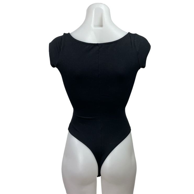 Tankair Juliet Black Bustier Short Cap Sleeve Thong T Shirt Bodysuit Top Size XS