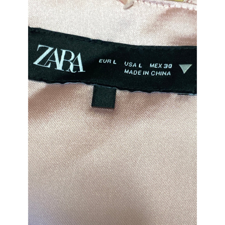 Zara Pink Silk Satin Halter Plunge V Neck Sleeveless Backless Blouse Top Size L