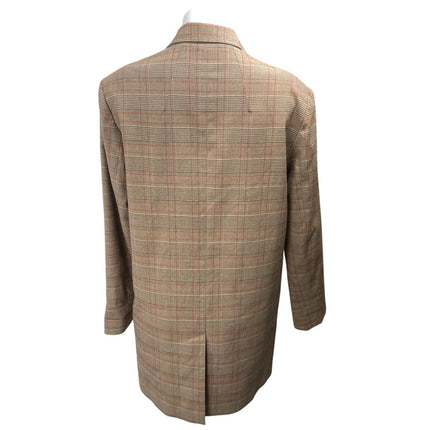 Repeat Women's Brown Plaid Checkered Double Breasted Long Sleeve Coat Jacket XS