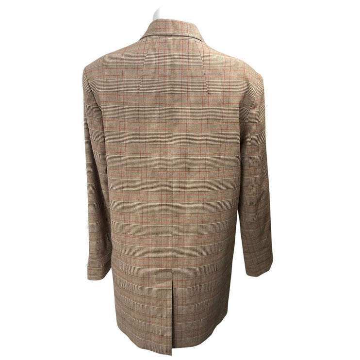 Repeat Women's Brown Plaid Checkered Double Breasted Long Sleeve Coat Jacket XS