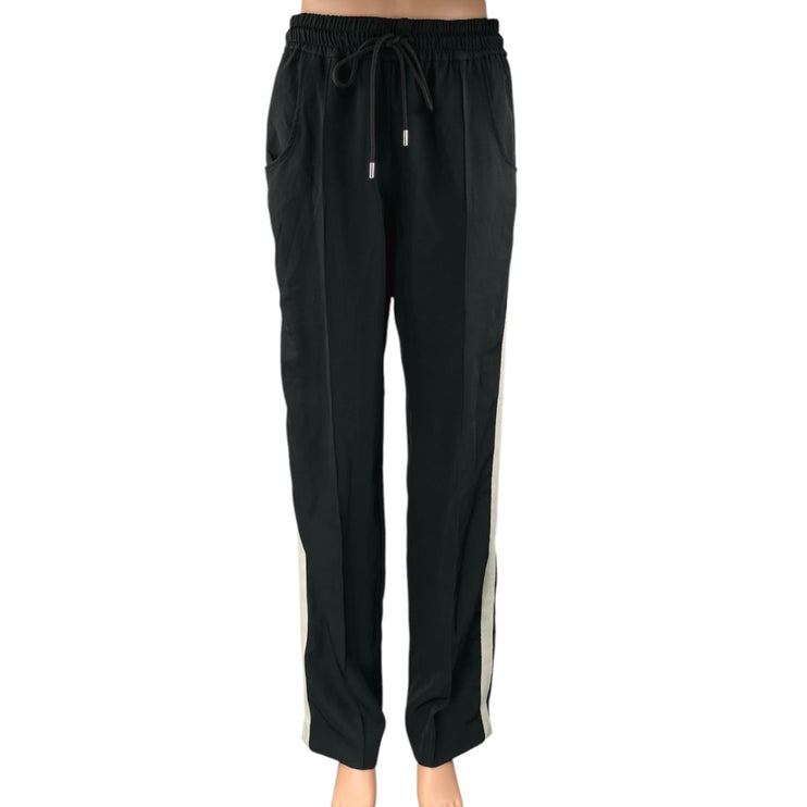 Zara Women's Black Striped High Waist Drawstring Trousers Sweatpants Size S