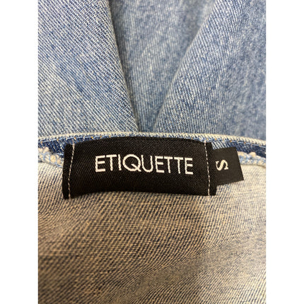 Etiquette Blue Denim Sleeveless V-Neck Button Wide Leg Overalls Jumpsuit Size S