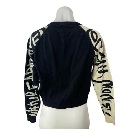 Desigual Women's Black Colorblock Crew Neck Long Sleeve Cropped Sweater Top XS