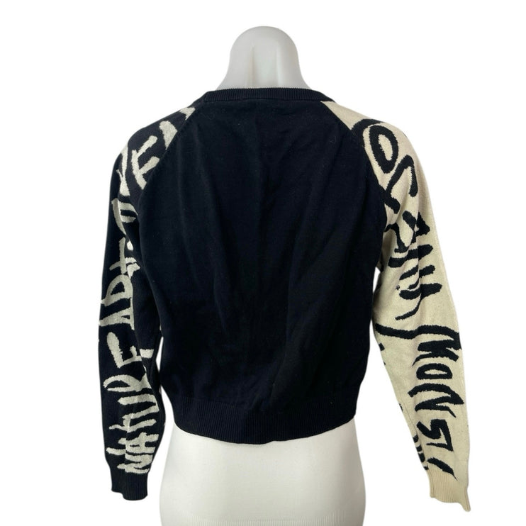 Desigual Women's Black Colorblock Crew Neck Long Sleeve Cropped Sweater Top XS