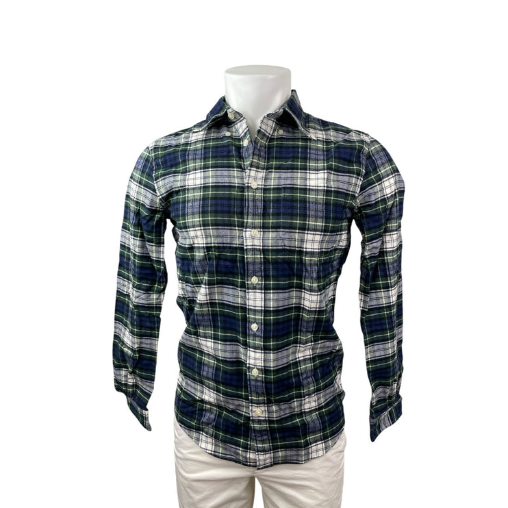 Brooks Brothers Men's Blue Plaid Long Sleeve Flannel Button Down Shirt Top Sz S