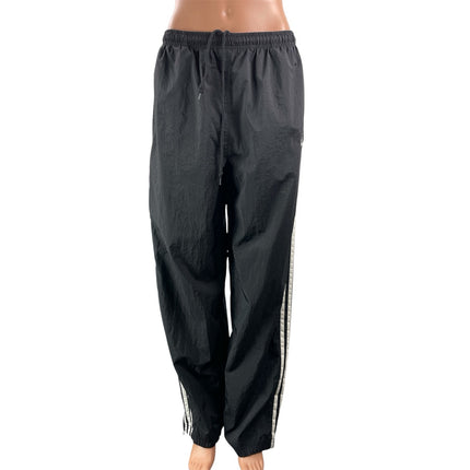 Adidas 3 Stripes Parachute Women's Black Drawstring Woven Athletic Track Pants L