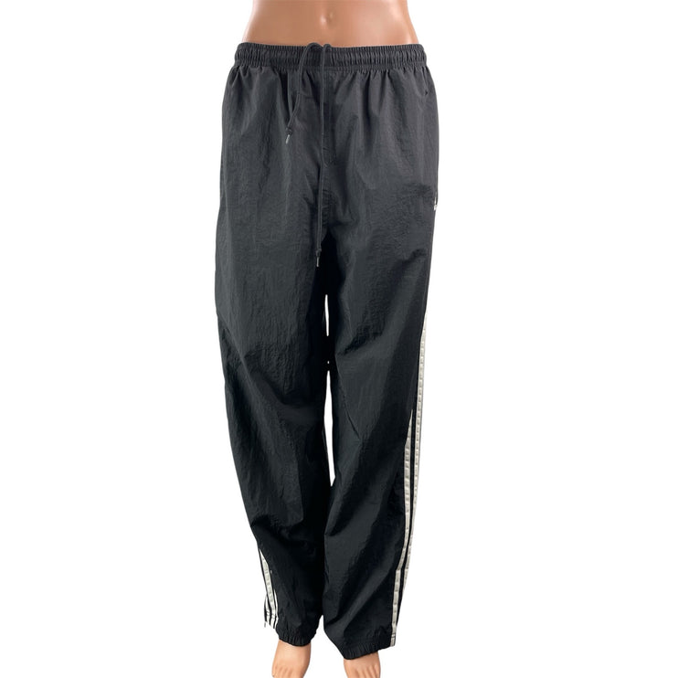 Adidas 3 Stripes Parachute Women's Black Drawstring Woven Athletic Track Pants L