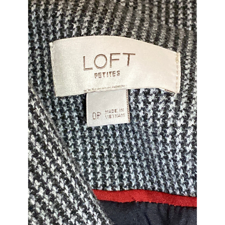 Ann Taylor LOFT Black Houndstooth Elbow Patch Long Sleeve Blazer Coat Jacket 0