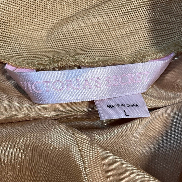 Vintage 90's Victoria's Secret Gold Lace Satin Sleepwear Slip Tank Dress Size L