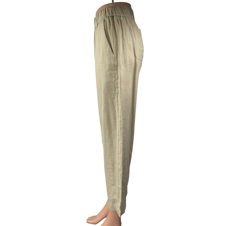 Quince 100% Linen Beige Elastic High Waist Straight Pull On Trousers Pants XS