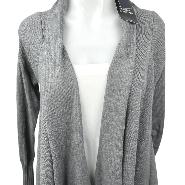 NEW Zara Knit Gray Drapey Long Sleeve Ribbed Open Cardigan Sweater Top Size S