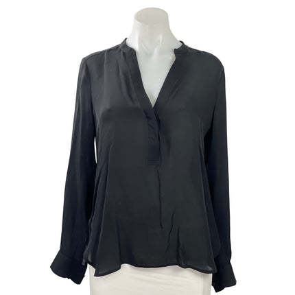 Vince Women's Black Silk Long Sleeve V Neck Semi Sheer High Low Blouse Top Sz 4