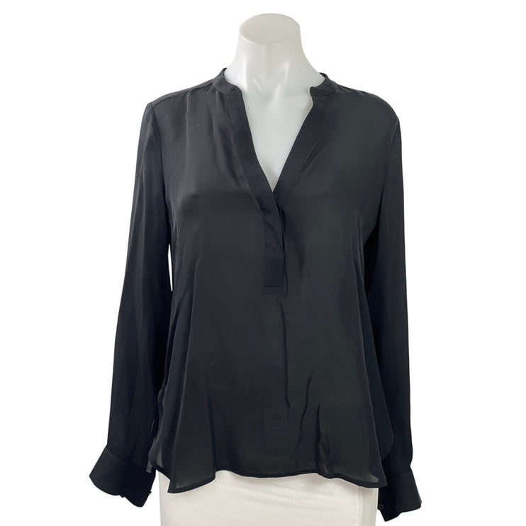 Vince Women's Black Silk Long Sleeve V Neck Semi Sheer High Low Blouse Top Sz 4