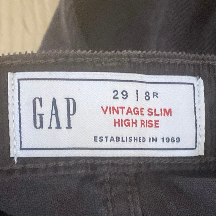 Gap Vintage Slim High Rise Women's Brown Corduroy Straight Trousers Pants Sz 29