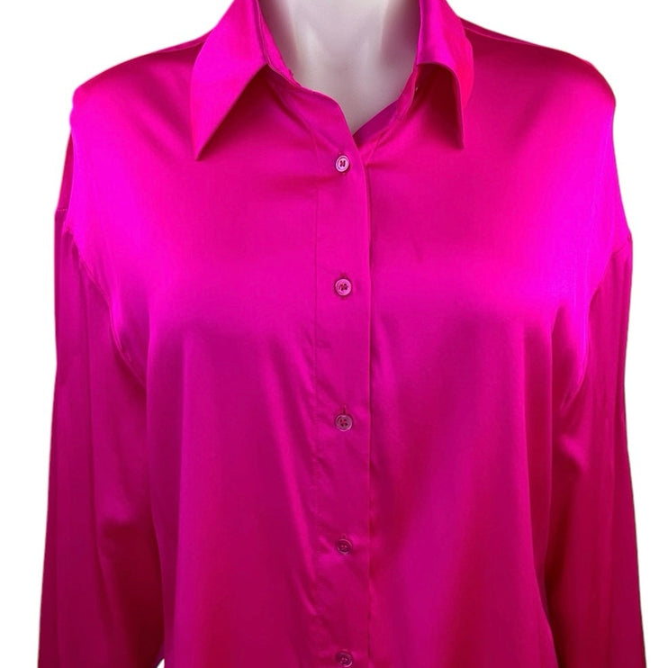 Retrofete Fuchsia Pink Silk Satin Long Sleeve Button Down Shirt Top Size XS