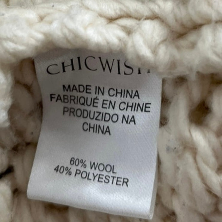 Chicwish Knit Your Love Ivory Heart Shape Pompoms Chunky Knit Cardigan Sweater S