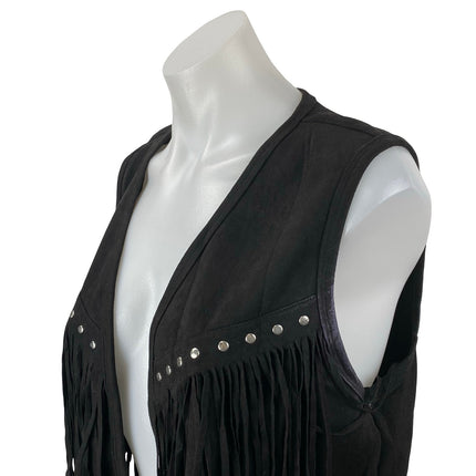 Women's Western Hippie Cowgirl Faux Suede Fringe Tassel Rivet Stud Vest Top Sz S