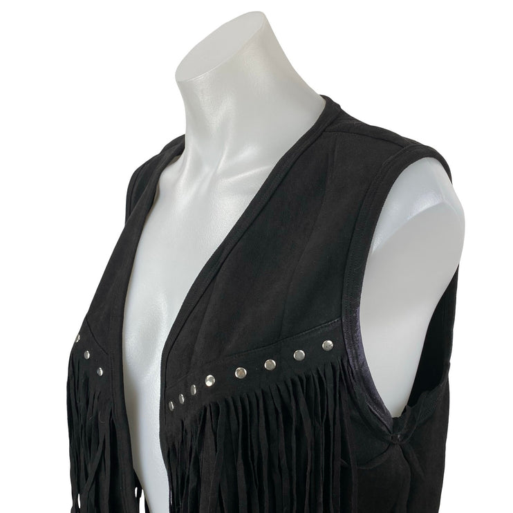Women's Western Hippie Cowgirl Faux Suede Fringe Tassel Rivet Stud Vest Top Sz S