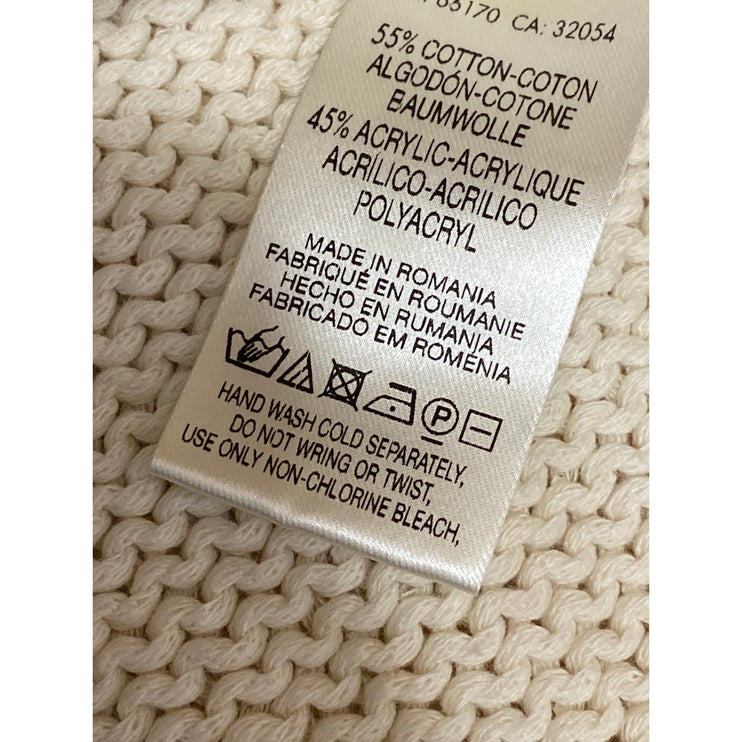 Anthropologie Moth Women's Cream Ribbed Knit Lace Up V Neck Sweater Top Size XL
