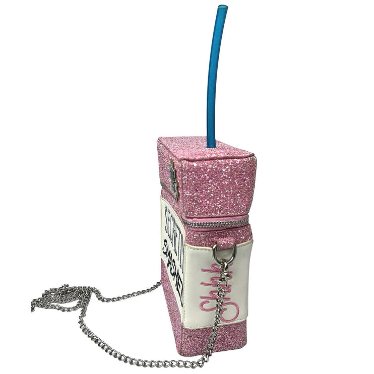 Skinny Dip Pink Glitter Funny Drink Juice Box Unique Novelty Food Purse Handbag