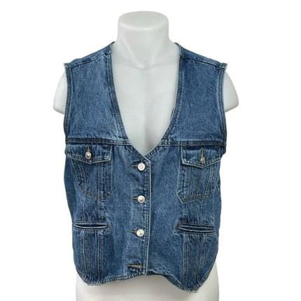 Princess Polly Burrows Medium Blue Wash V Neck Sleeveless Crop Denim Vest Top 10