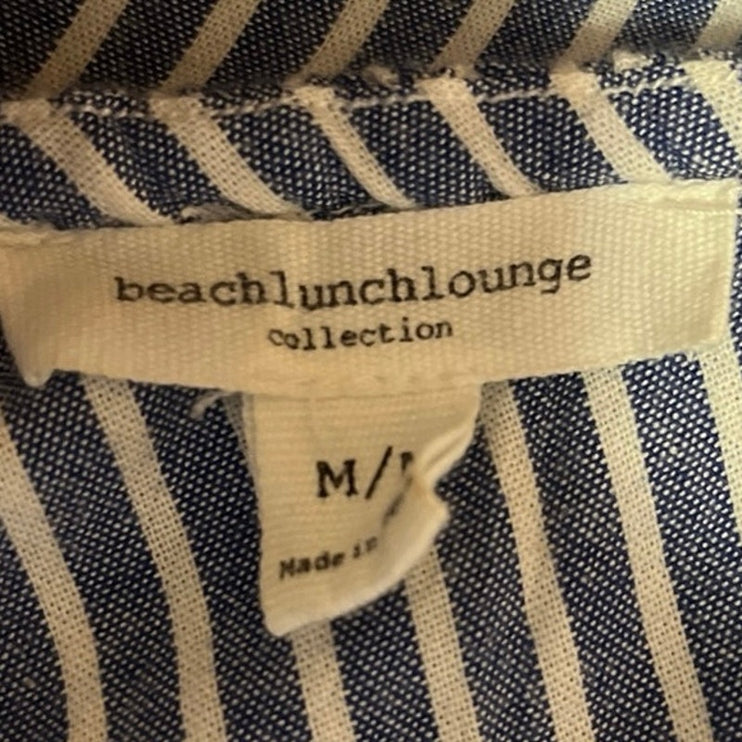 BeachLunchLounge Blue Striped One Shoulder Ruffle Pull On Mini Dress Size M