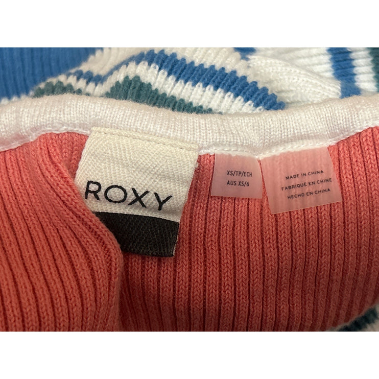 Roxy Multicolor Off The Shoulder Ribbed Knit Ruffle Cropped Sweater Top Size XS
