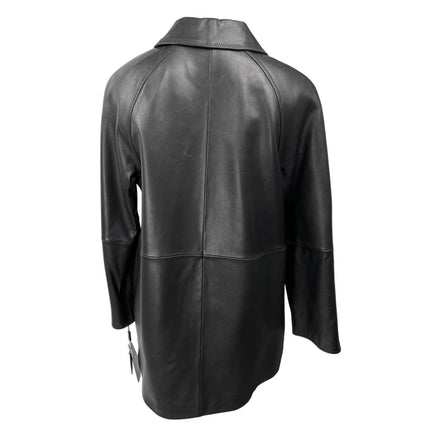 NEW Ellen Tracy Black Leather Button Up Collar Long Sleeve Blazer Coat Jacket M