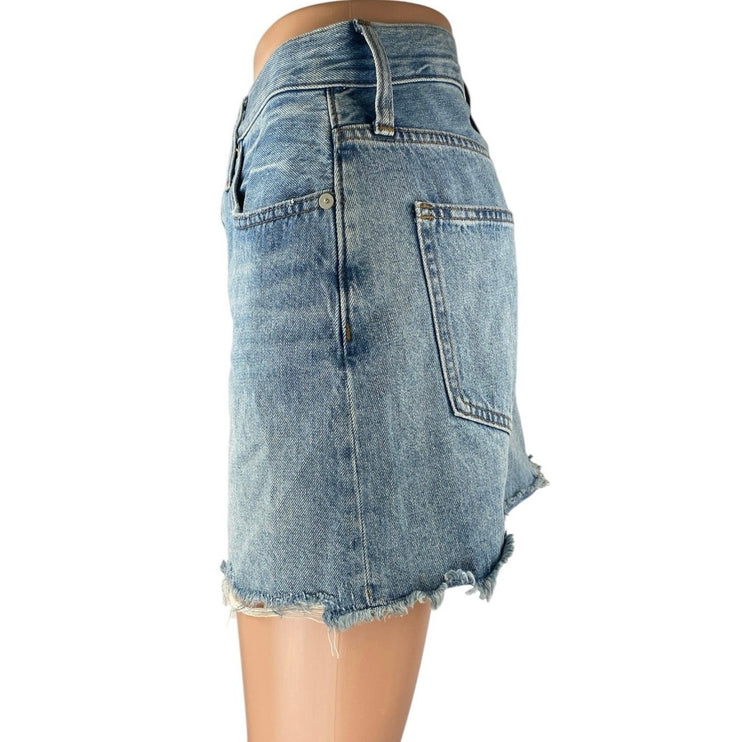Madewell Women Blue Medium Wash Raw Hem Frayed Pencil Denim Jean Skirt Size 26