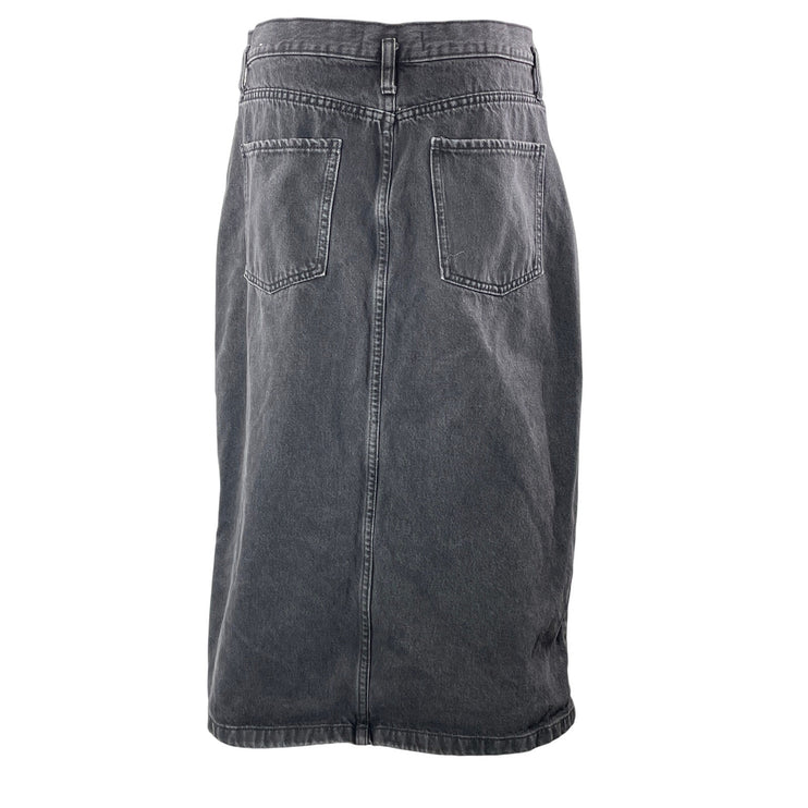 MNG Mango Women's Black Washed High Rise Slit Pencil Midi Denim Jean Skirt L