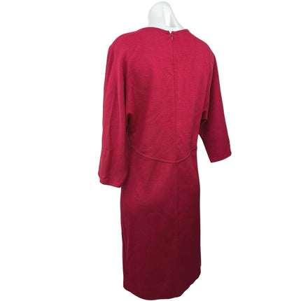 St. John Red Wool Blend V Neck 3/4 Sleeve Pullover Cozy Shift Mini Dress Size 8