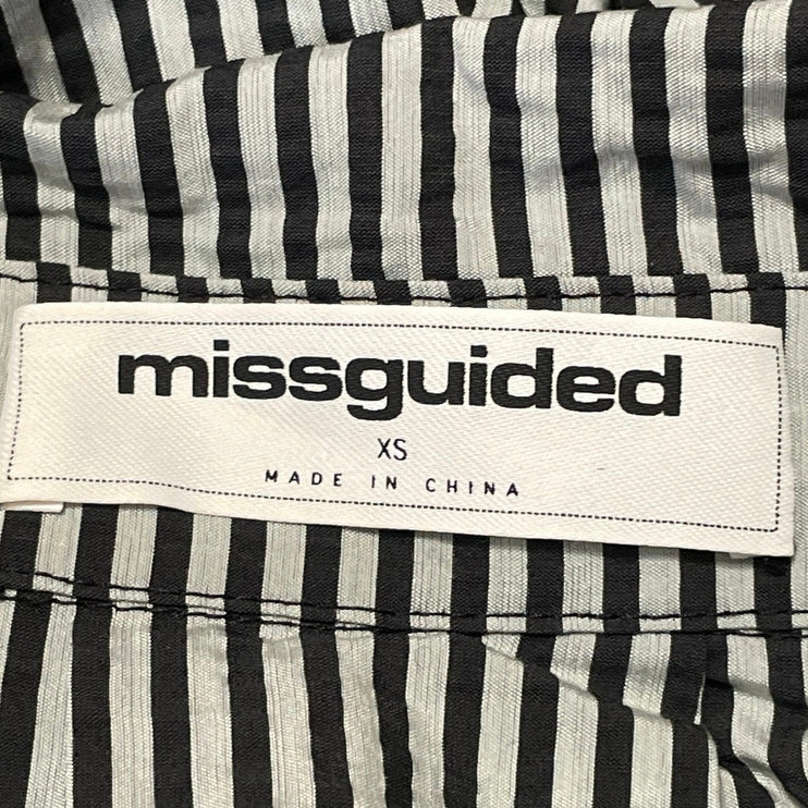 MISSGUIDED Womens Black White Striped Long Bell Sleeves Button Down Shirt Top XS