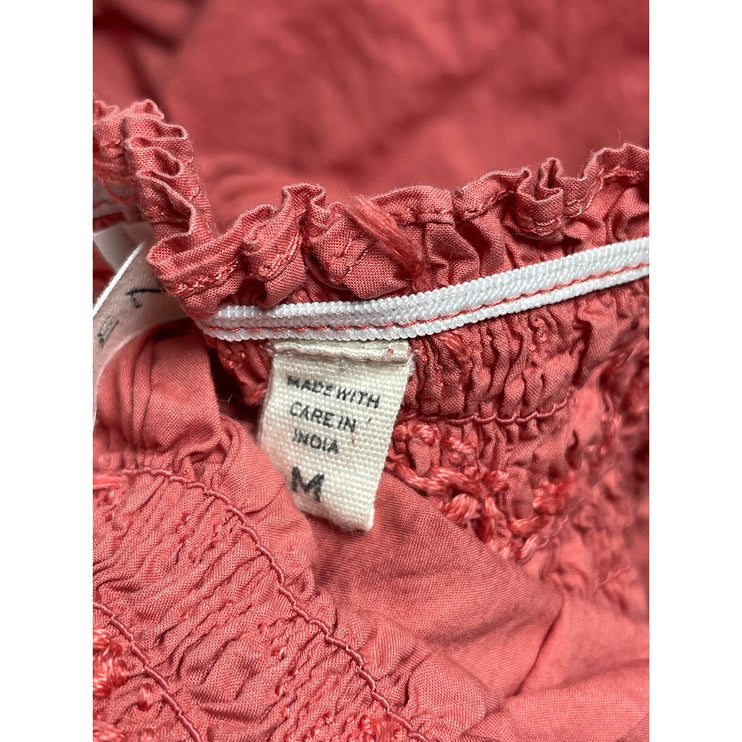 Doen Women's Pink Long Puff Sleeve Smocked Peasant Ruffle A Line Midi Dress M