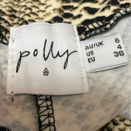 Polly Womens Beige Snakeskin Animal Print High Rise Flared Trousers Pants Size 4