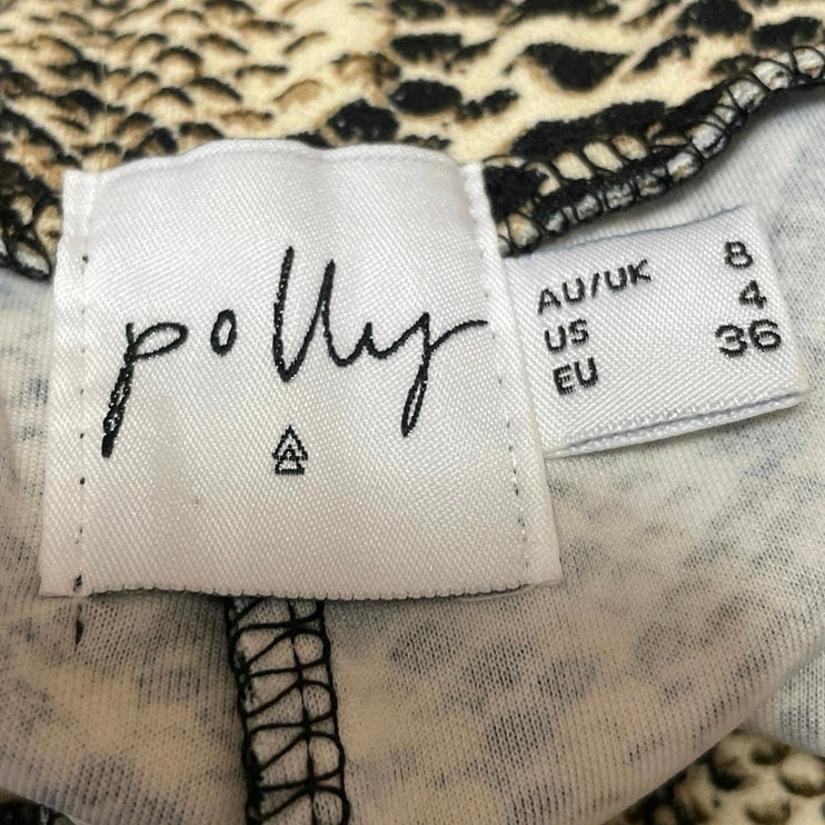 Polly Womens Beige Snakeskin Animal Print High Rise Flared Trousers Pants Size 4
