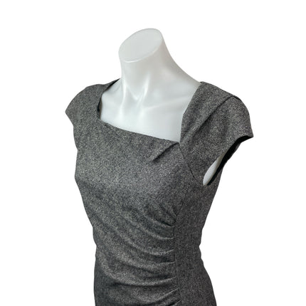 L.K. Bennett Gray Wool Cap Sleeve Square Neck Ruched Mini Sheath Dress Size 4
