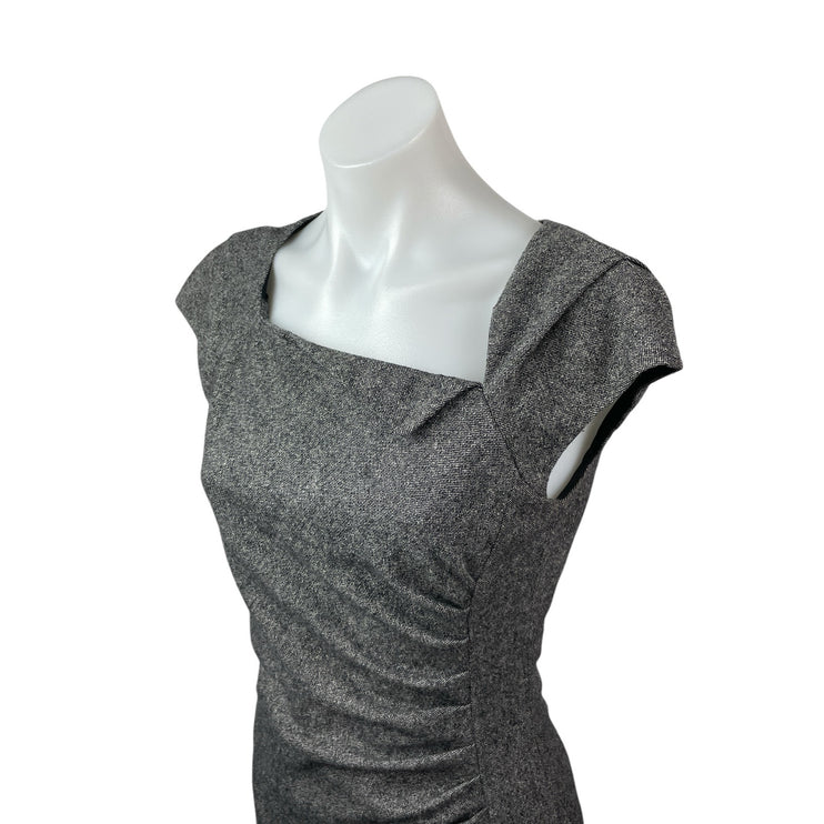 L.K. Bennett Gray Wool Cap Sleeve Square Neck Ruched Mini Sheath Dress Size 4