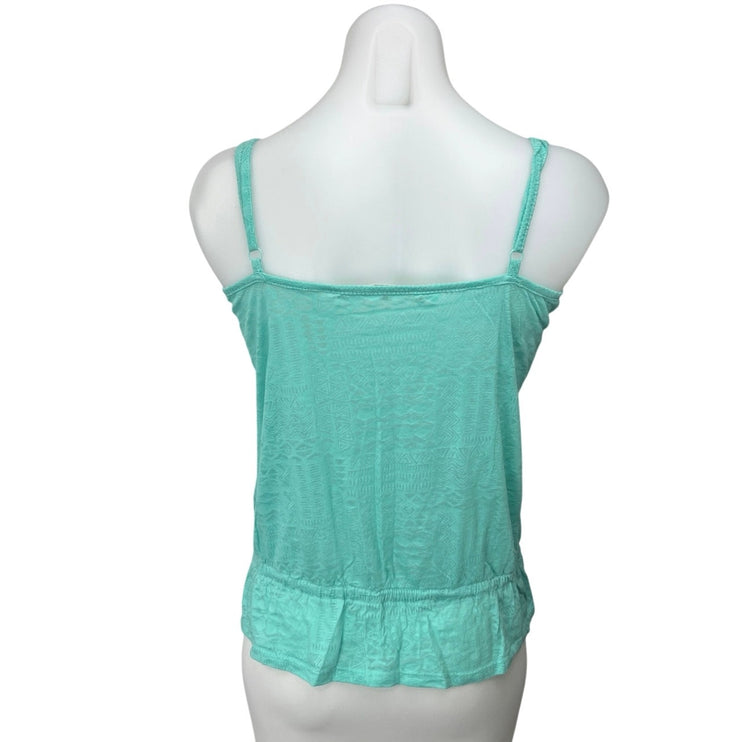 Mantaray Women's Blue Sleeveless Scoop Henley Geometric Ruffle Tank Top Size 8