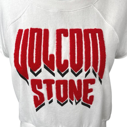 Volcom Stone Women's White Red Graphic Print Short Sleeve Crop T Shirt Tee Top M
