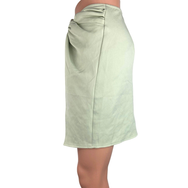 PrettyLittleThing Mint Green Knot Front Career Office Mini Pencil Wrap Skirt 6